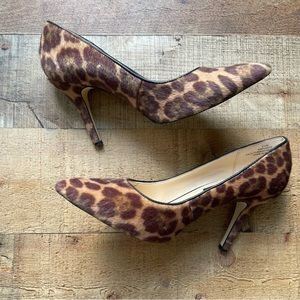 Nine West Leopard Faux Fur Animal Print Pointy Toe High Heel Stilettos 9.5